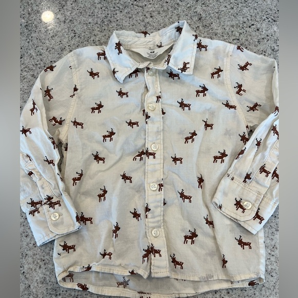 H&M Toddler Boy Button down Reindeer Christmas Shirt 3T - Picture 1 of 3